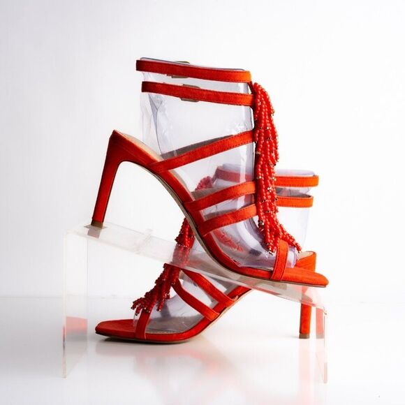 Boden Womens Sandals Heels Orange Strappy Beaded Open Toe Suede US 7 EU 38 - Picture 3 of 10
